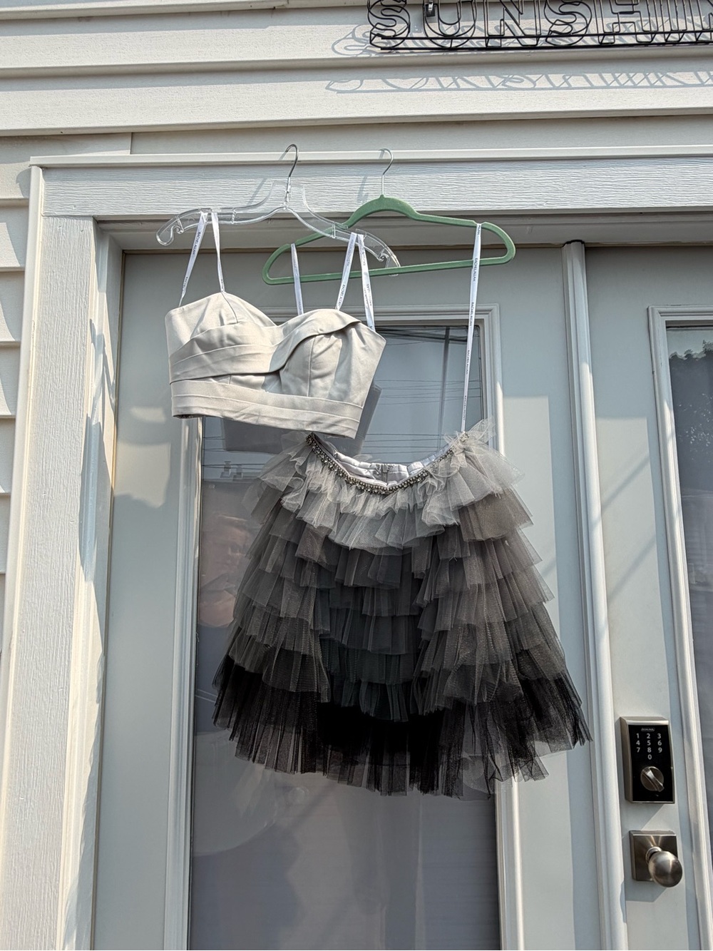 Rachel Allan Gray Ombre Tulle Tiered Bandeau Set